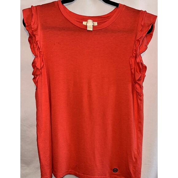 Michael Kors Women's Size Large Salmon Color Flutter Short Sleeve Pullover Top - Picture 1 of 8